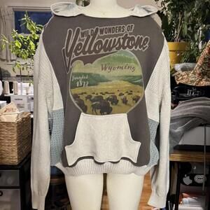 Handmade Yellowstone Upcycled Hoodie / Sweater in Nature Combo🦌🌲♻️